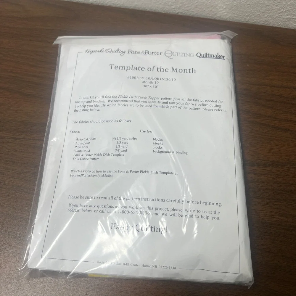 Template Of The Month by Keepsake Quilting Month 10 Pickle Dish Table Topper New